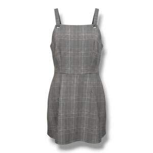 Bebop Gray Plaid Overall Dress Women’s Size L Adjustable Straps Schoolgirl Style